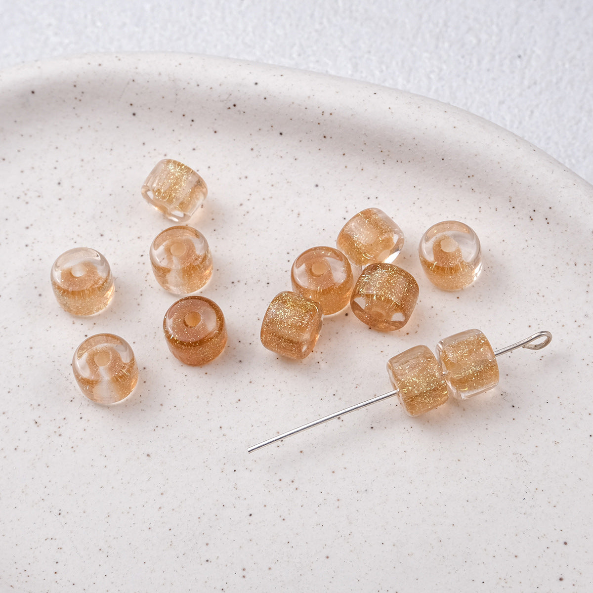 Clear Glitter Resin Barrel Beads 6 8mm Mixed Colors 50pcs 9