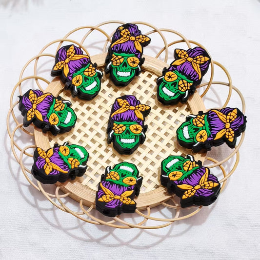 Silicone Focal Beads Green Gollum Head Halloween 20pcs