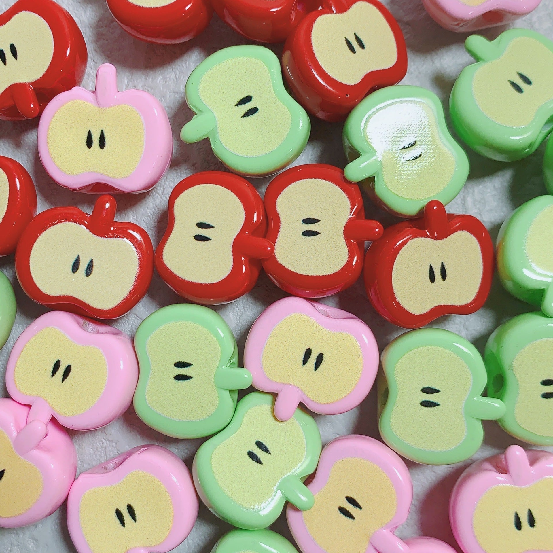 Painted Half Apple Acrylic Beads 16.53*17.76mm Glossy Mixed Colors 10pcs 5