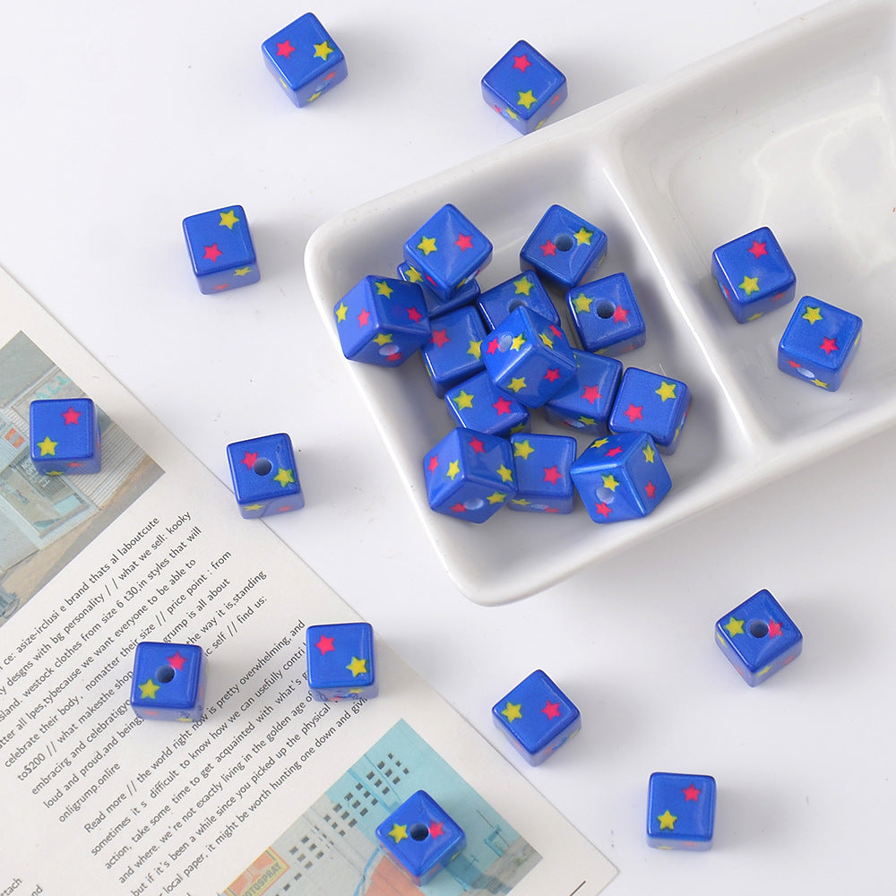 Star Acrylic Square Beads 10mm Colorful Tiny 10pcs 8