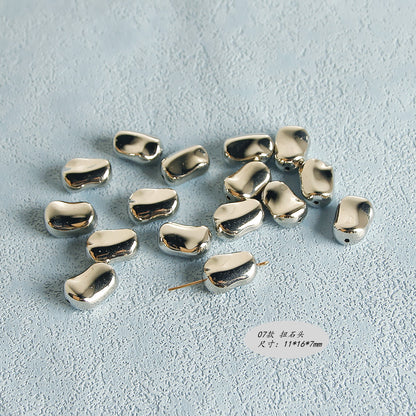 Plating Irregular Shaped Acrylic Beads Metal Colored Silver 100pcs 12