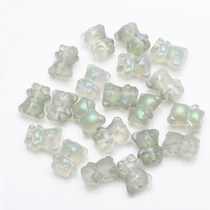 Electroplated Bear Glass Beads 12mm 14mm Mixed Metallic Colors 20pcs 24