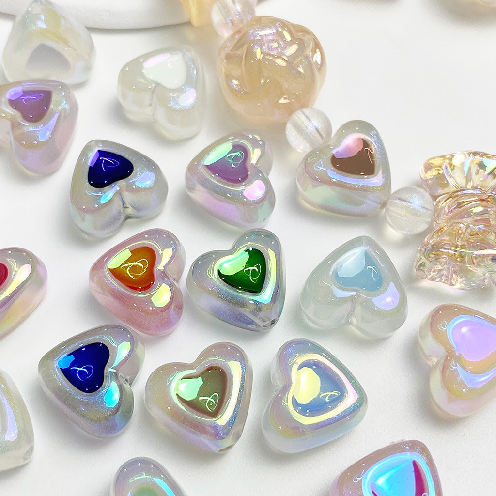 Glow Heart Acrylic Beads 15mm Two-Color Glow In The Dark 50pcs
