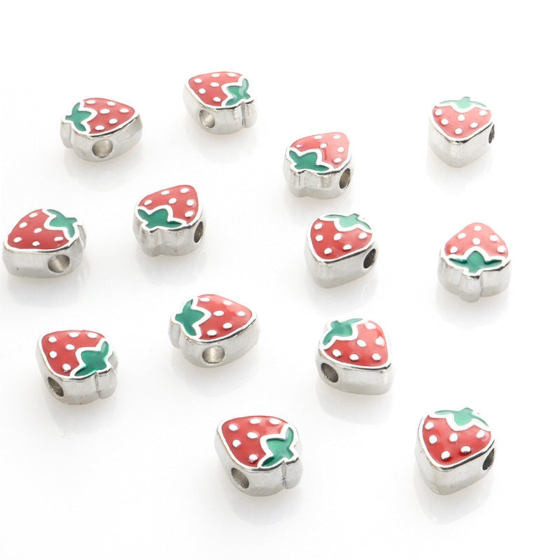 Strawberry Metal Beads 10mm Enamel Alloy Colorful 50pcs 7