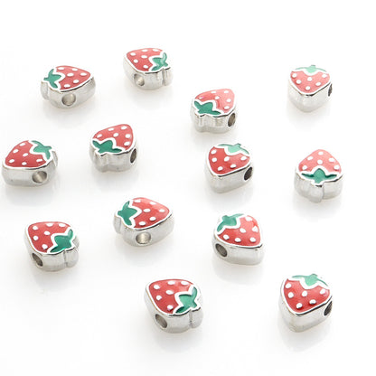 Strawberry Metal Beads 10mm Enamel Alloy Colorful 50pcs 7