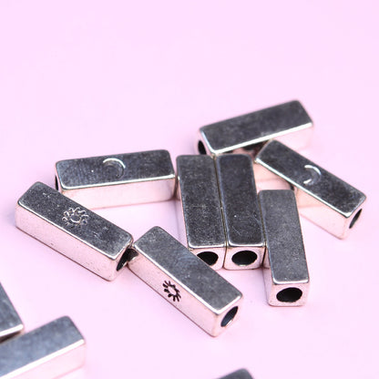 Tube Metal Beads 14x4.6x2.8mm Sun and Moon Silver Tone 200pcs 2