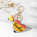 Wood Teacher Keychain Set Rainbow Apple Pencil Bouquet 2pcs 2