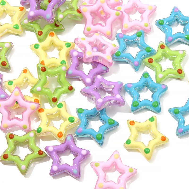 Glossy Hollow Star Acrylic Beads 27mm Pastel Colors 2pcs 4