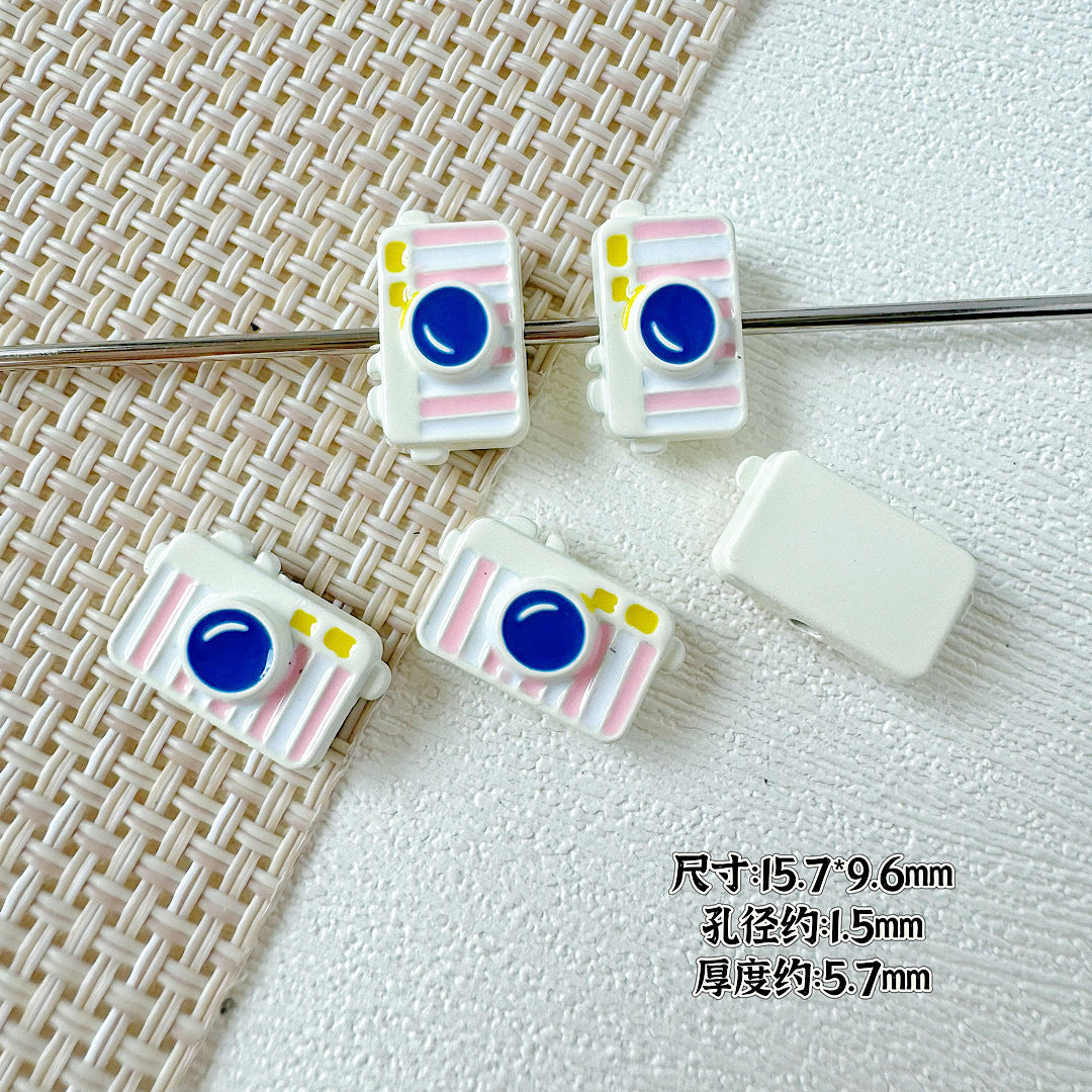 Baking Painted House and Camera Metal Beads 11mm 15mm Pastel Colors 20pcs 16