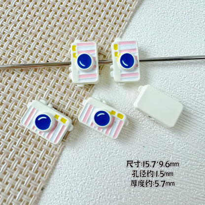 Baking Painted House and Camera Metal Beads 11mm 15mm Pastel Colors 20pcs 16