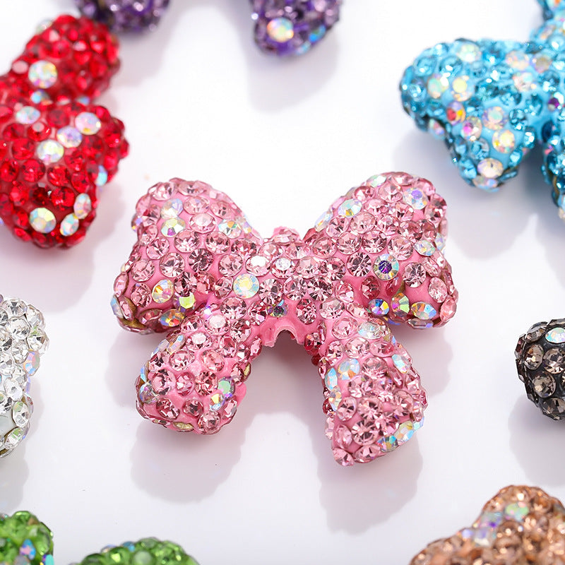 Rhinestone Bow Clay Beads 28mm Colorful Sparkle 5pcs 2