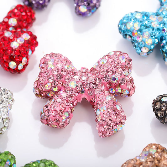 Rhinestone Bow Clay Beads 28mm Colorful Sparkle 5pcs 2