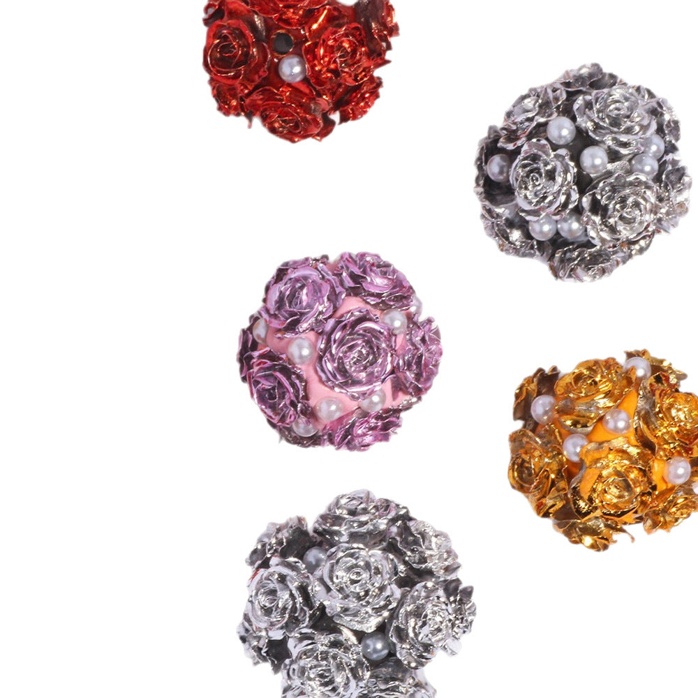Flower Cluster Clay Beads 20mm Halloween Metallic Pearl Rhinestone 5pcs 5