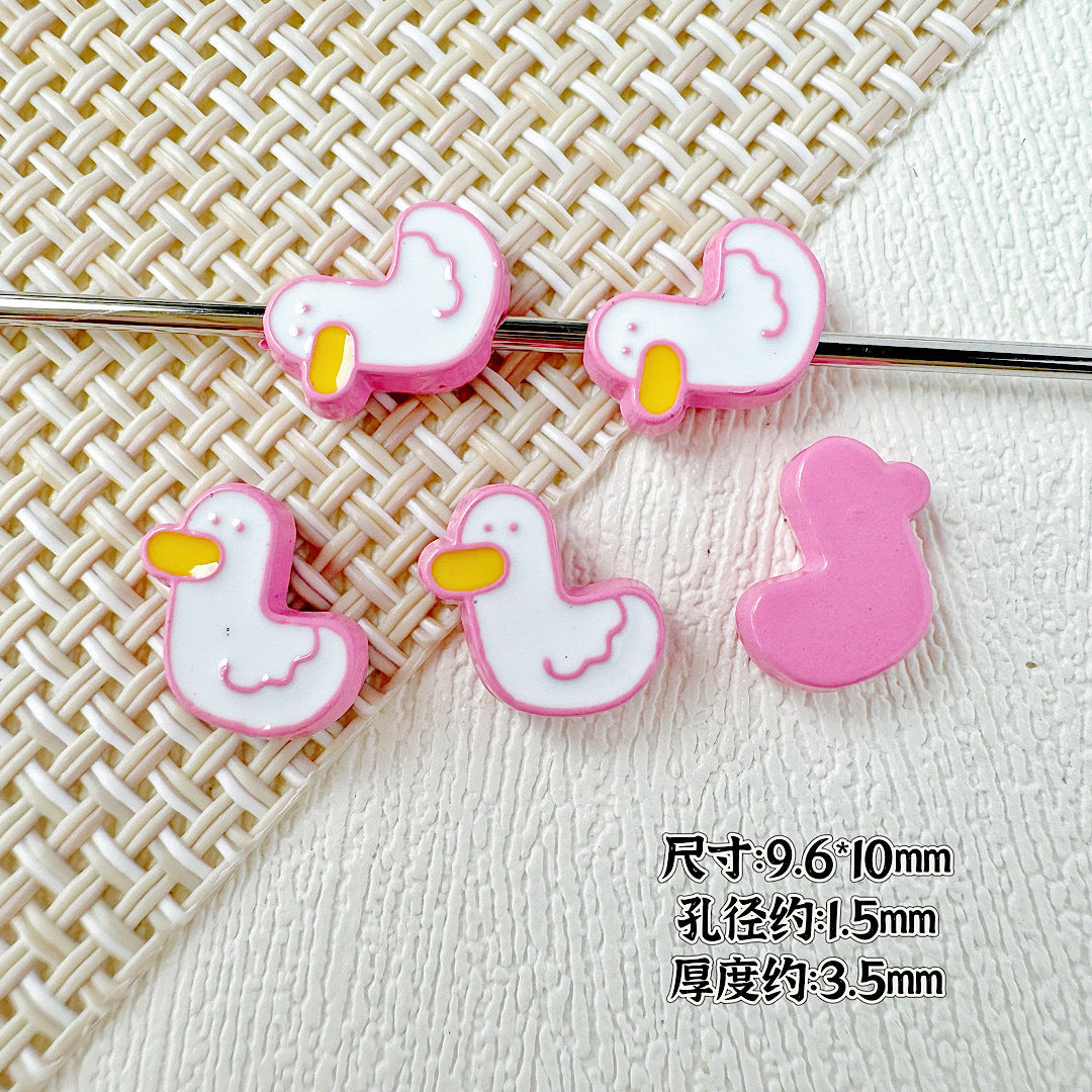 Baking Painted Duck and Strawberry Cake Metal Beads 13/10mm 20pcs 21