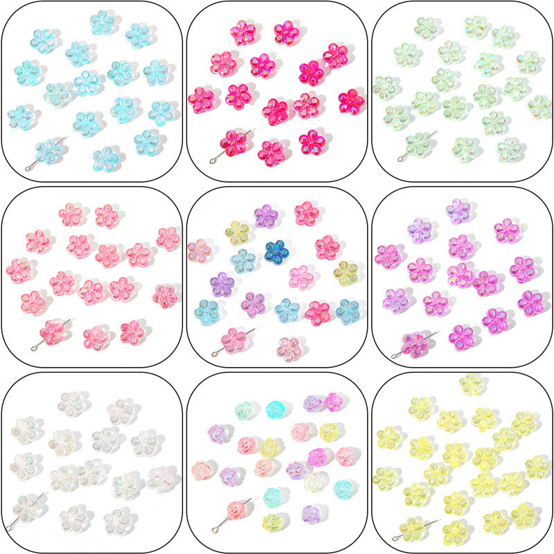 Transparent Chubby Five-Petal Flower Acrylic Beads 15mm Colorful 20pcs