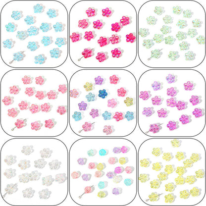 Transparent Chubby Five-Petal Flower Acrylic Beads 15mm Colorful 20pcs