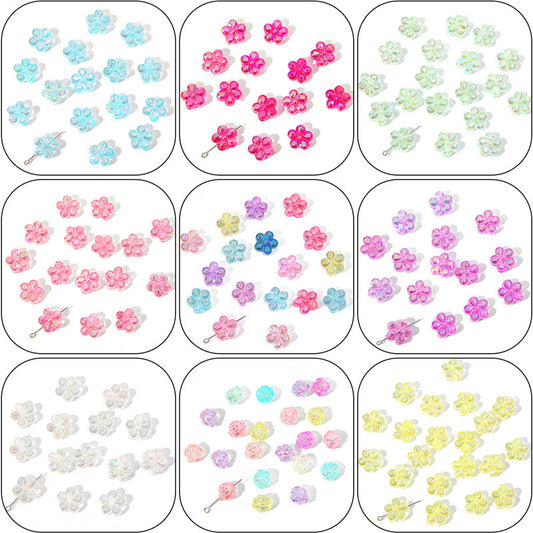 Transparent Chubby Five-Petal Flower Acrylic Beads 15mm Colorful 20pcs