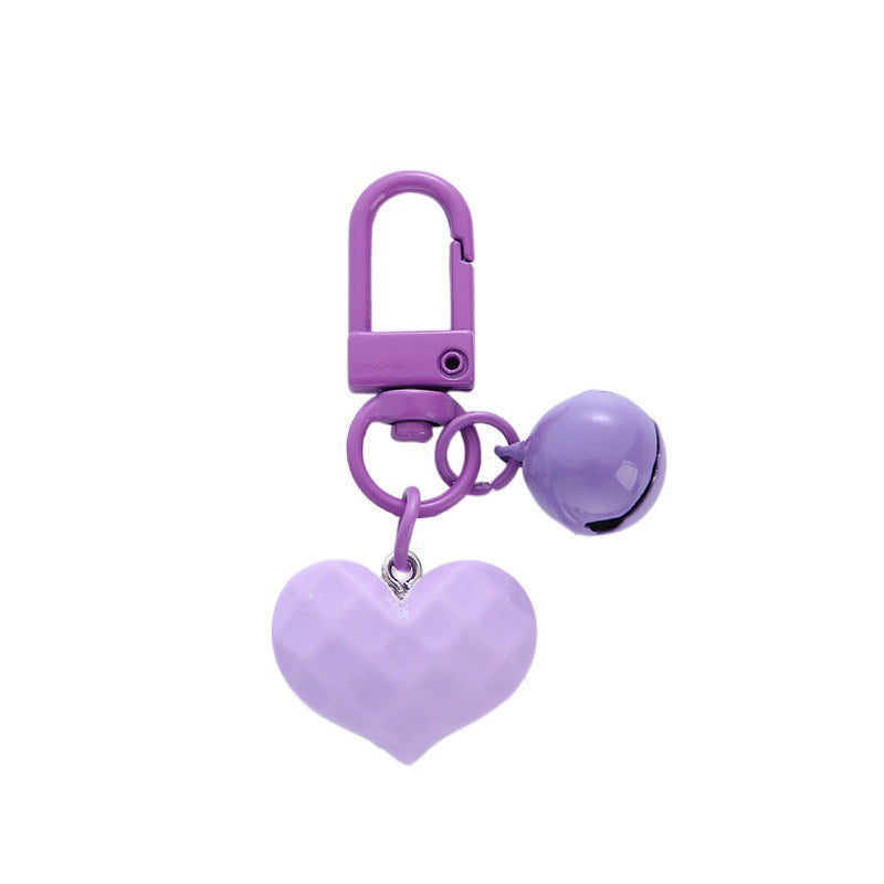 Acrylic Resin Heart Keychain Creative Faceted Surface with Bell Charm 5