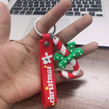 Soft Rubber Christmas Tree and Santa Claus Keychain with Red Strap 21