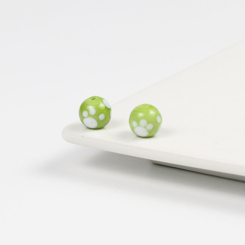 Lampwork Glass Beads Round 10mm Kitten Paws Pattern Glossy 50pcs 6