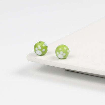 Lampwork Glass Beads Round 10mm Kitten Paws Pattern Glossy 50pcs 6