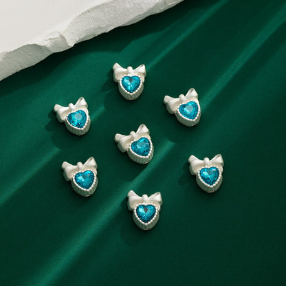 Heart Bow Metal Beads 13mm Rhinestone Accent 10pcs 14