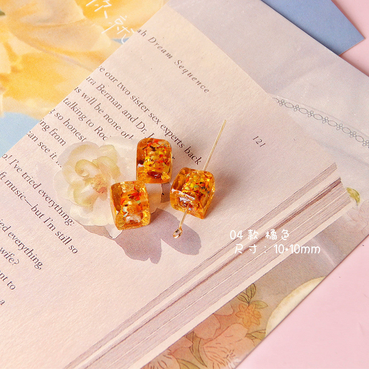 Lampwork Glass Beads Cube 10mm Blooming Colors Glossy 10pcs 9