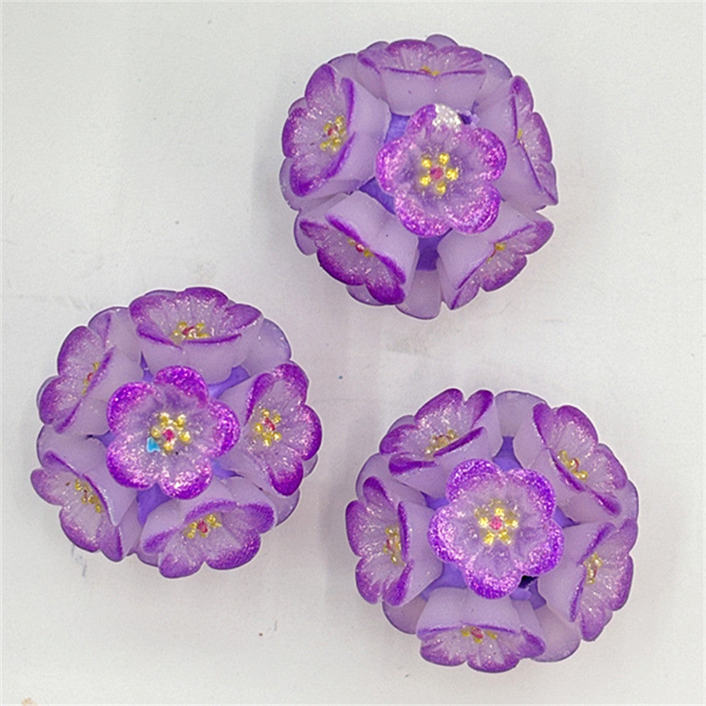 Flower Clay Beads 22mm Shimmer Five Petal Cluster Bubblegum 10pcs 4