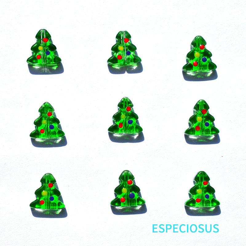 Transparent Green Christmas Tree Glass Beads 10mm 10pcs 5