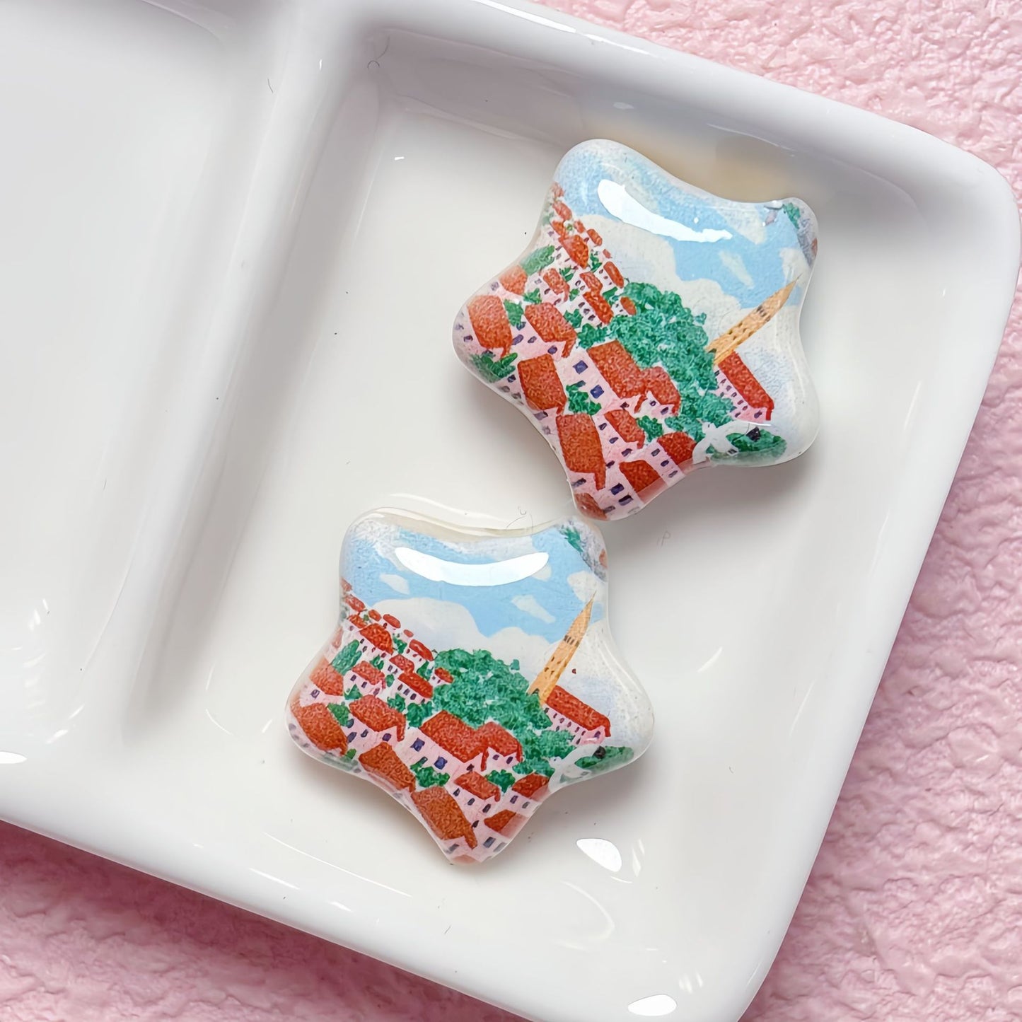 Star Shaped Acrylic Beads 25mm Fairy Tale Pattern Printed 10pcs 13