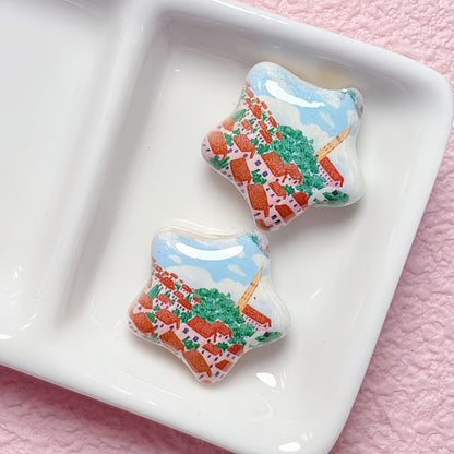 Star Shaped Acrylic Beads 25mm Fairy Tale Pattern Printed 10pcs 13