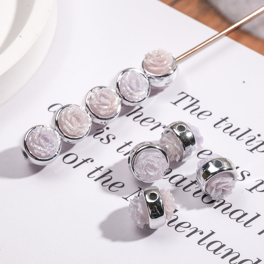 Plating Rose Acrylic Beads 12mm Double Sided Glitter Powder 50pcs 6