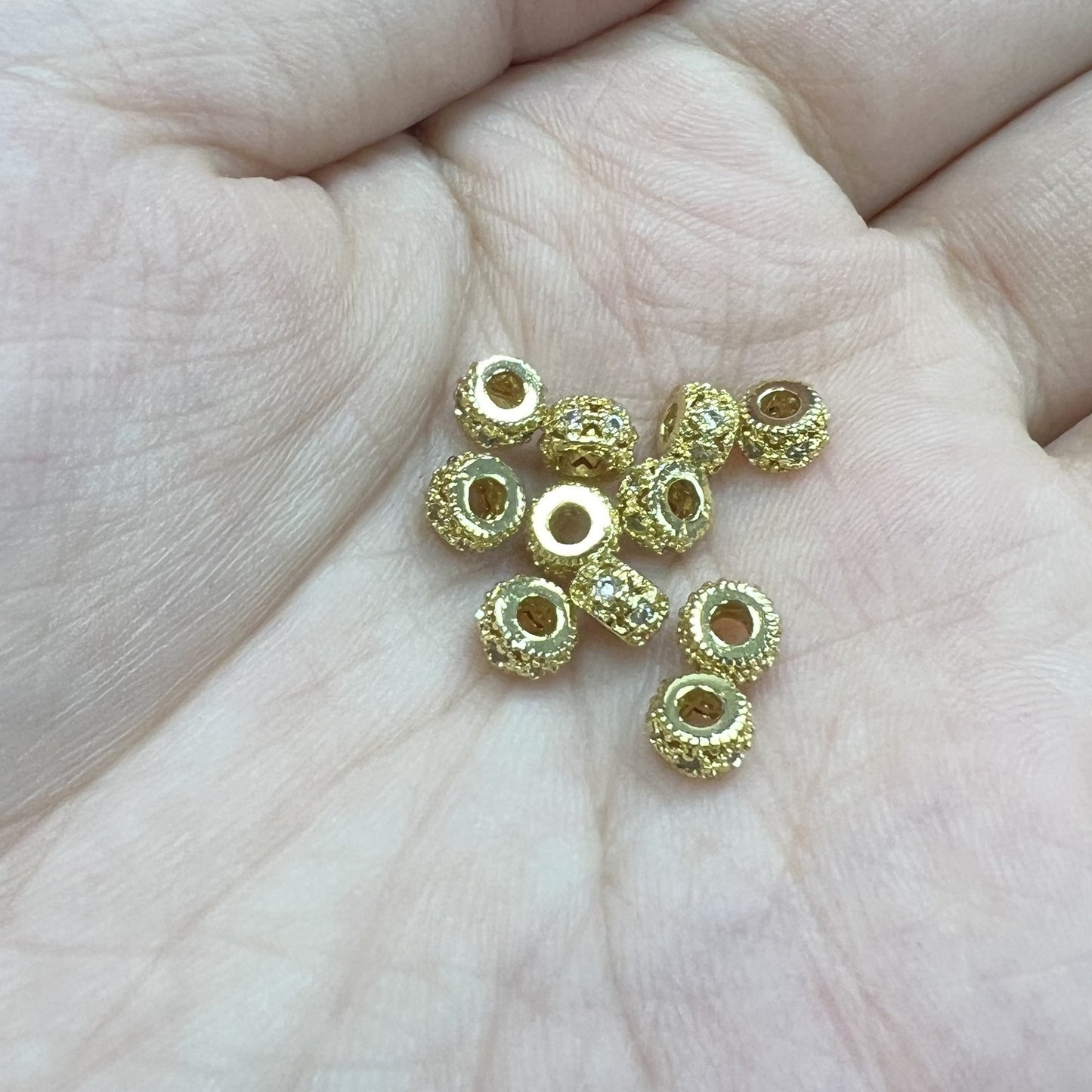 Brass Hollow Zirconia Embedded Spacer Beads 4.5-10mm Vintage 10pcs 6