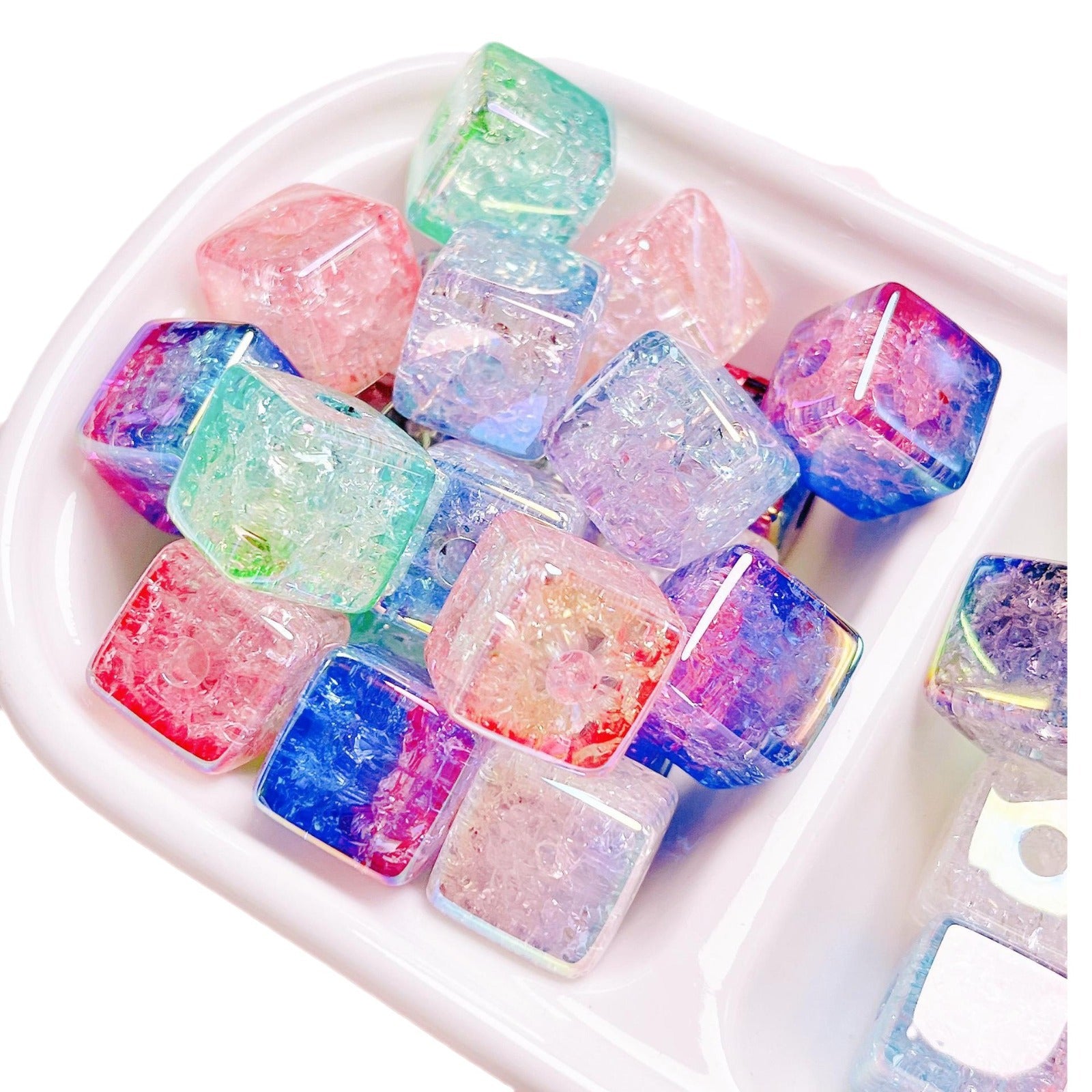 Plating Dual Color Gradient Crackle Square Acrylic Beads 16mm 10pcs 5