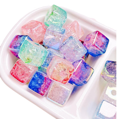 Plating Dual Color Gradient Crackle Square Acrylic Beads 16mm 10pcs 5