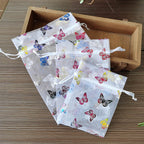 Organza Drawstring Bags Metallic Butterfly Puppy Paw Pattern 10pcs 4