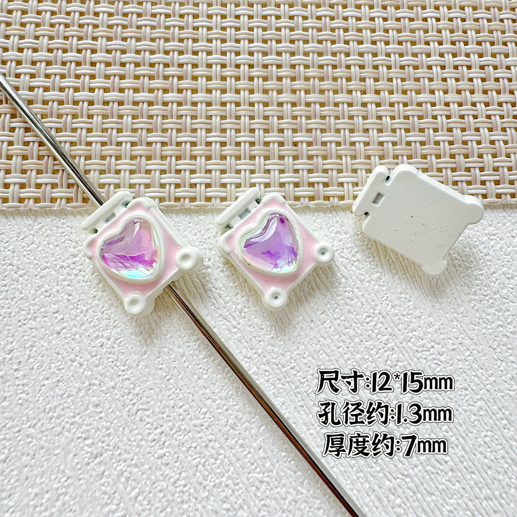 Square Teddy Bear and Luggage Metal Beads 12mm Colorful Painted 10pcs 6