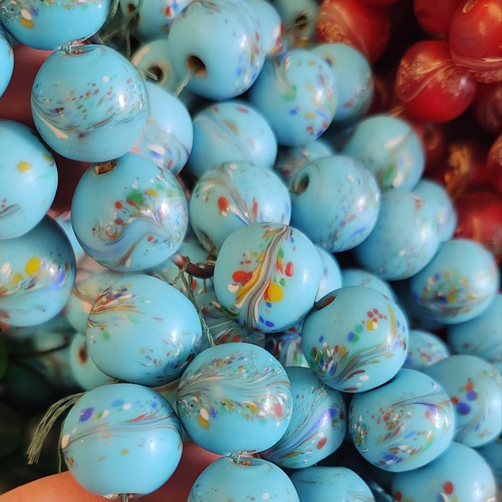 Lampwork Glass Beads Round 20mm Ancient Jade Color Phoenix Tail 5pcs 7