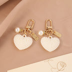 Pearl Embellished Alloy Heart Keychain Gold Tone Metal 3