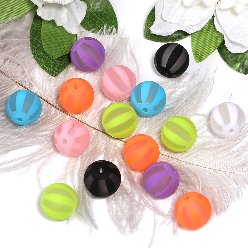 Rubberized Matte Striped Acrylic Beads 16mm Colorful Mixed 50pcs 4
