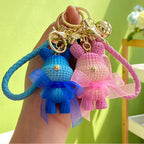 Resin Gradient Wool Rabbit Animal Charm Keychain with Organza Bow