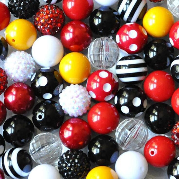 Bubblegum Beads 20mm Black Red Yellow White Polka Dot Chunky Mix 50pcs 2