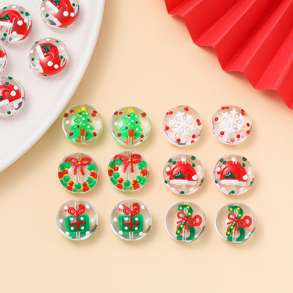 Hand Painted Flat Glass Beads 18mm Double-Sided Enamel Christmas 1pc 2