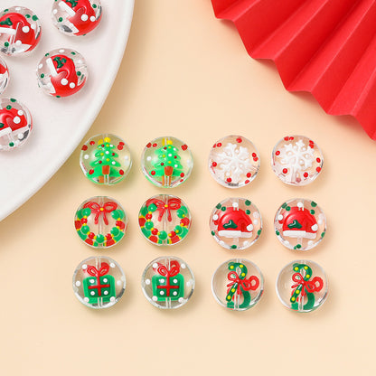 Hand Painted Flat Glass Beads 18mm Double-Sided Enamel Christmas 1pc 2