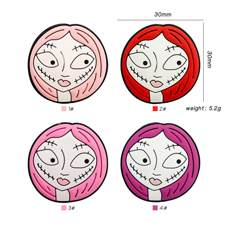 Silicone Focal Beads Halloween Zombie Girl Pink Red Hair 20pcs