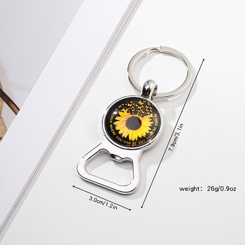 Metal Sunflower Bottle Opener Keychain Floral Design 12