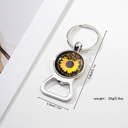 Metal Sunflower Bottle Opener Keychain Floral Design 12