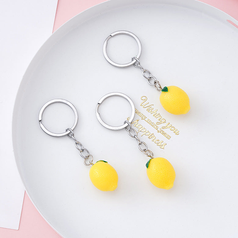 Resin Lemon Keychain Bright Yellow Fruit Shape Charm 3