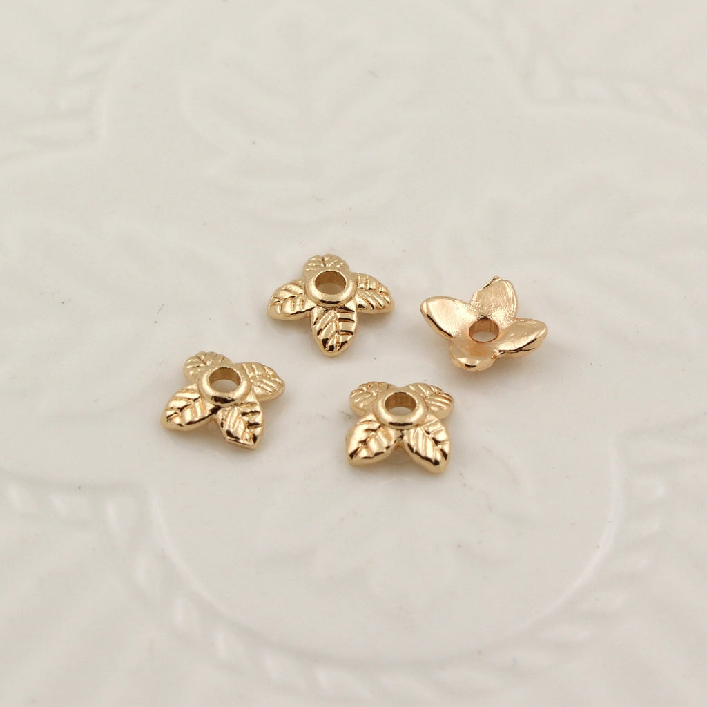 Brass Four-Leaf Flower Bead Caps 5.5mm 1pc