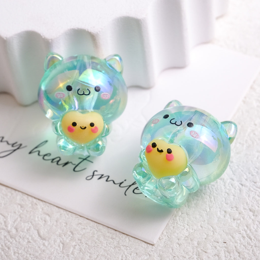 Plating Heart Acrylic Beads 27mm Transparent Cat Design 10pcs 3